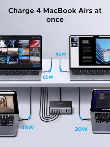 200W GaN 8 Port USB C Desktop Charging Station 100W PD Fast Charger