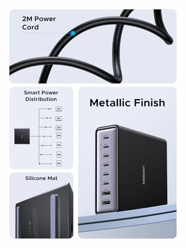 200W GaN 8 Port USB C Desktop Charging Station 100W PD Fast Charger
