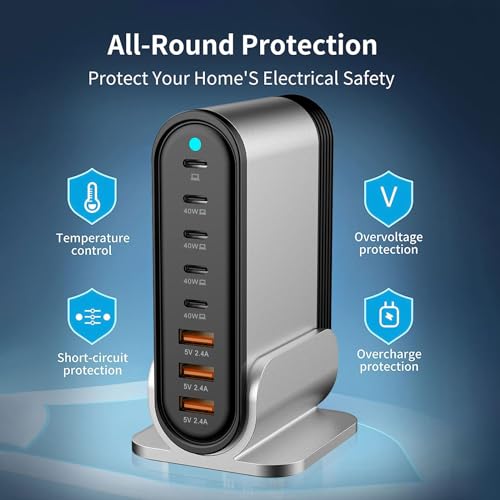 285W GaN 8 Port Fast Charging Station Tower Hub for Multiple Devices