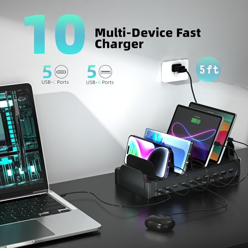 320W 10 Port USB C Fast Charging Station Organizer Dock