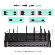 320W 10 Port USB C Fast Charging Station Organizer Dock