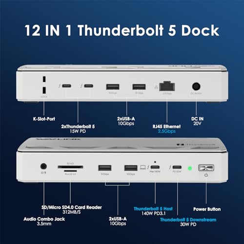 12 in 1 Thunderbolt 5 Docking Station 120Gbps 140W PD Laptop Hub