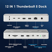 12 in 1 Thunderbolt 5 Docking Station 120Gbps 140W PD Laptop Hub