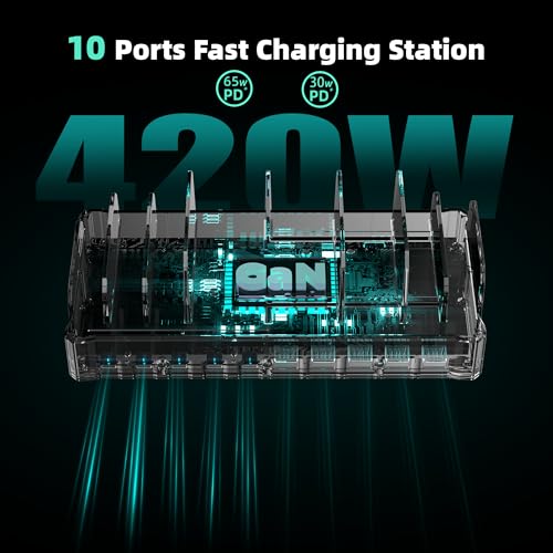 320W 10 Port USB C Fast Charging Station Organizer Dock