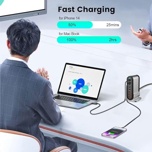 285W GaN 8 Port Fast Charging Station Tower Hub for Multiple Devices