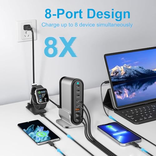 285W GaN 8 Port Fast Charging Station Tower Hub for Multiple Devices