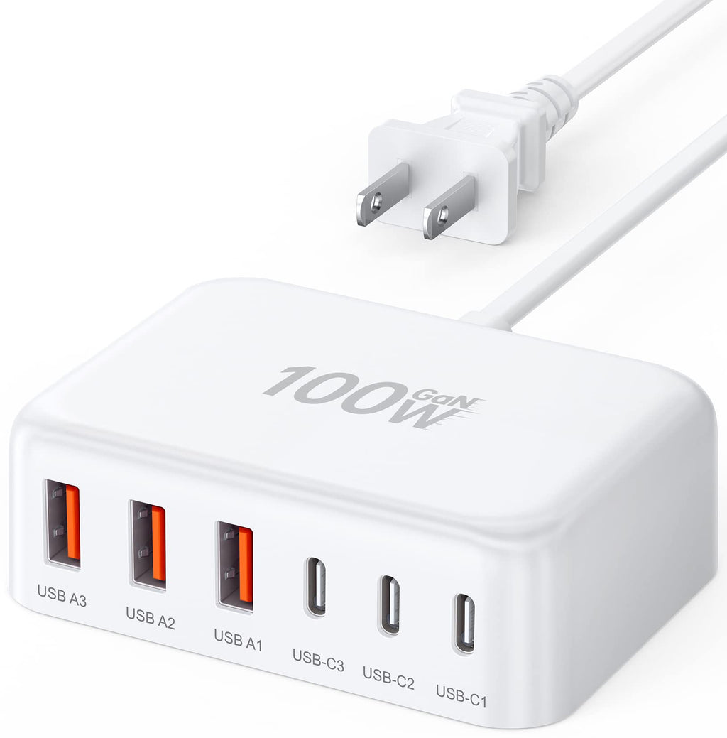 100W GaN 6 Port USB C Fast Charging Station Cube Wall Charger