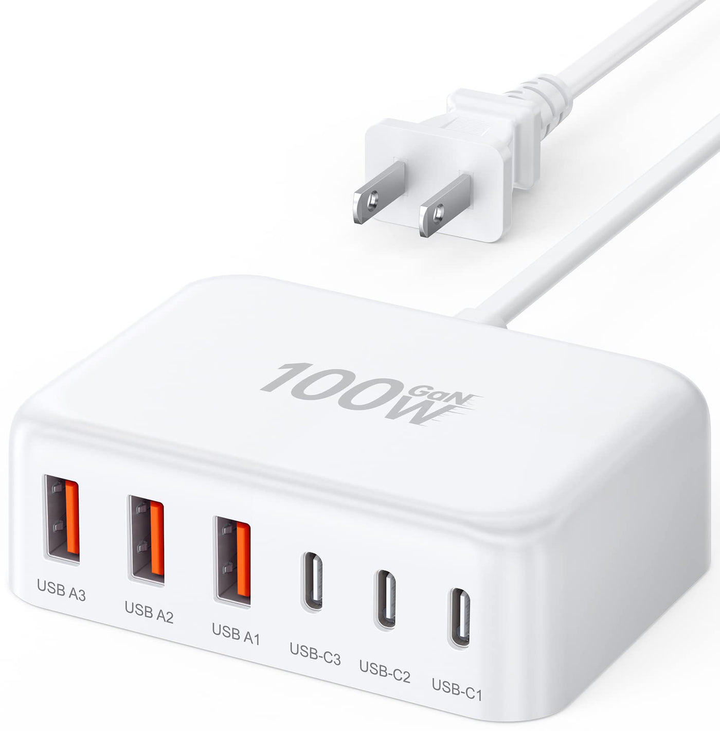 100W GaN 6 Port USB C Fast Charging Station Cube Wall Charger