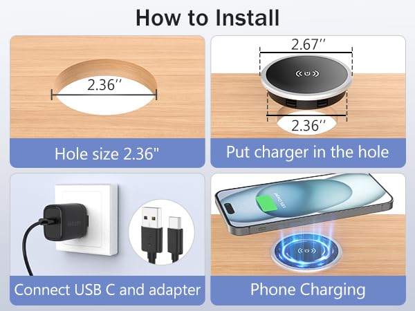 15W Magnetic Wireless Charger Desk Mount Recessed Qi Charging Pad