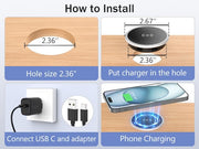 15W Magnetic Wireless Charger Desk Mount Recessed Qi Charging Pad