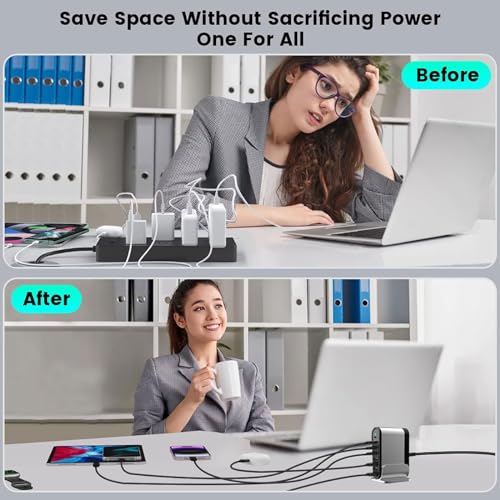 285W GaN 8 Port Fast Charging Station Tower Hub for Multiple Devices