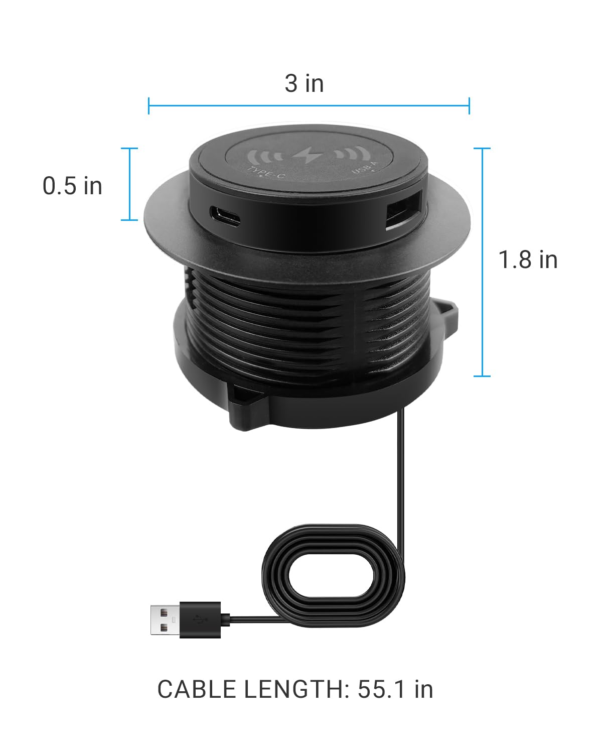 15W Pop Up Retractable Desktop Wireless Charger USB A USB C Ports