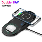 30W Dual Wireless Charging Pad for Multiple Qi Devices