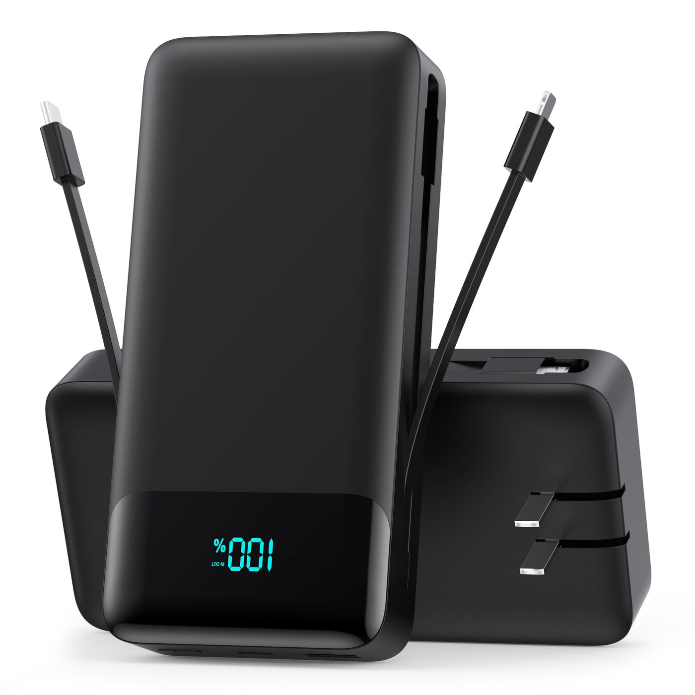 40800mAh Portable Power Bank with Built In Cables AC Plug 25W PD Fast Charge