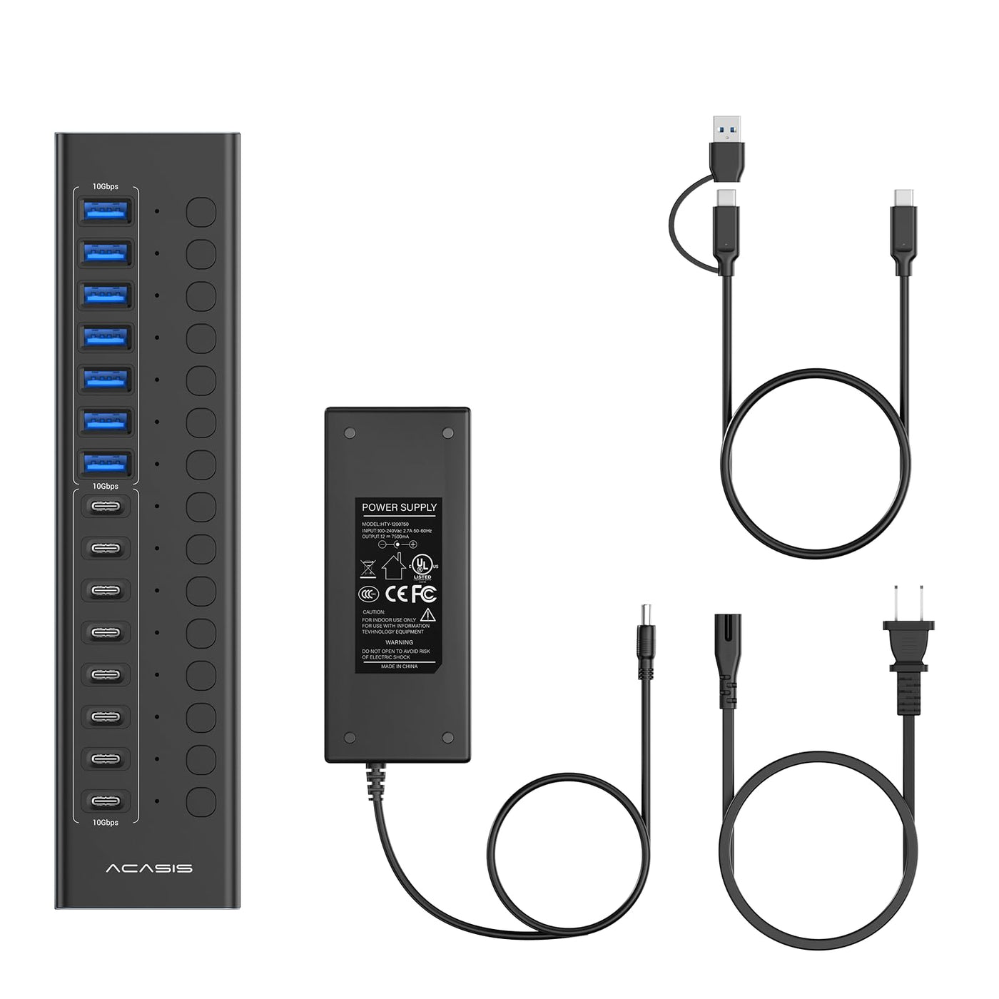 16 Port Powered USB 3.2 Hub 8 USB C 8 USB A with 96W Adapter