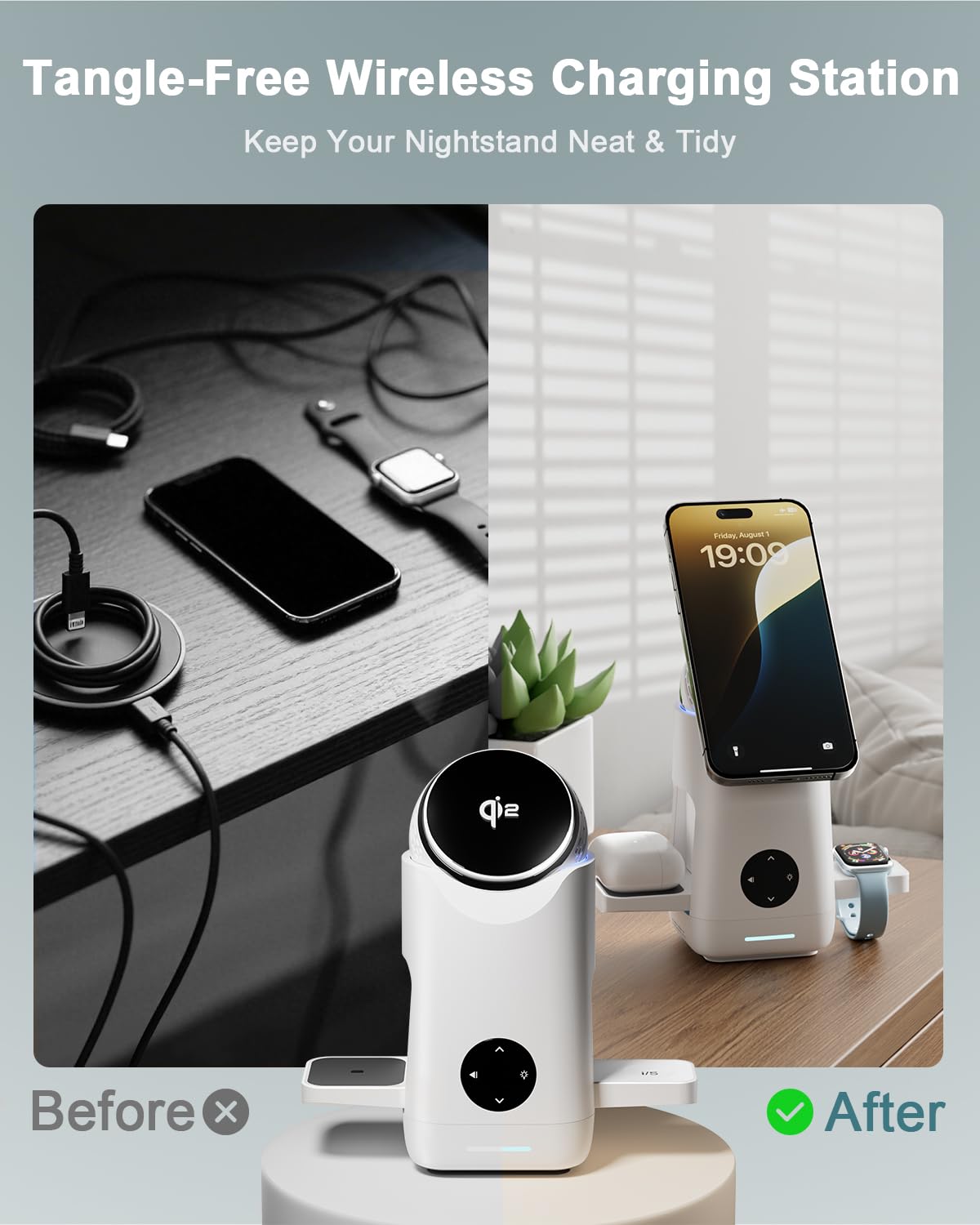 3 in 1 Qi2 Rotating Magnetic Wireless Charging Stand for Phone Watch Earbuds