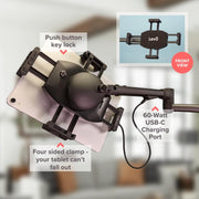 Ergonomic Tablet Rolling Cart Stand with 60W USB C Charging Port