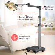 Ergonomic Tablet Rolling Cart Stand with 60W USB C Charging Port