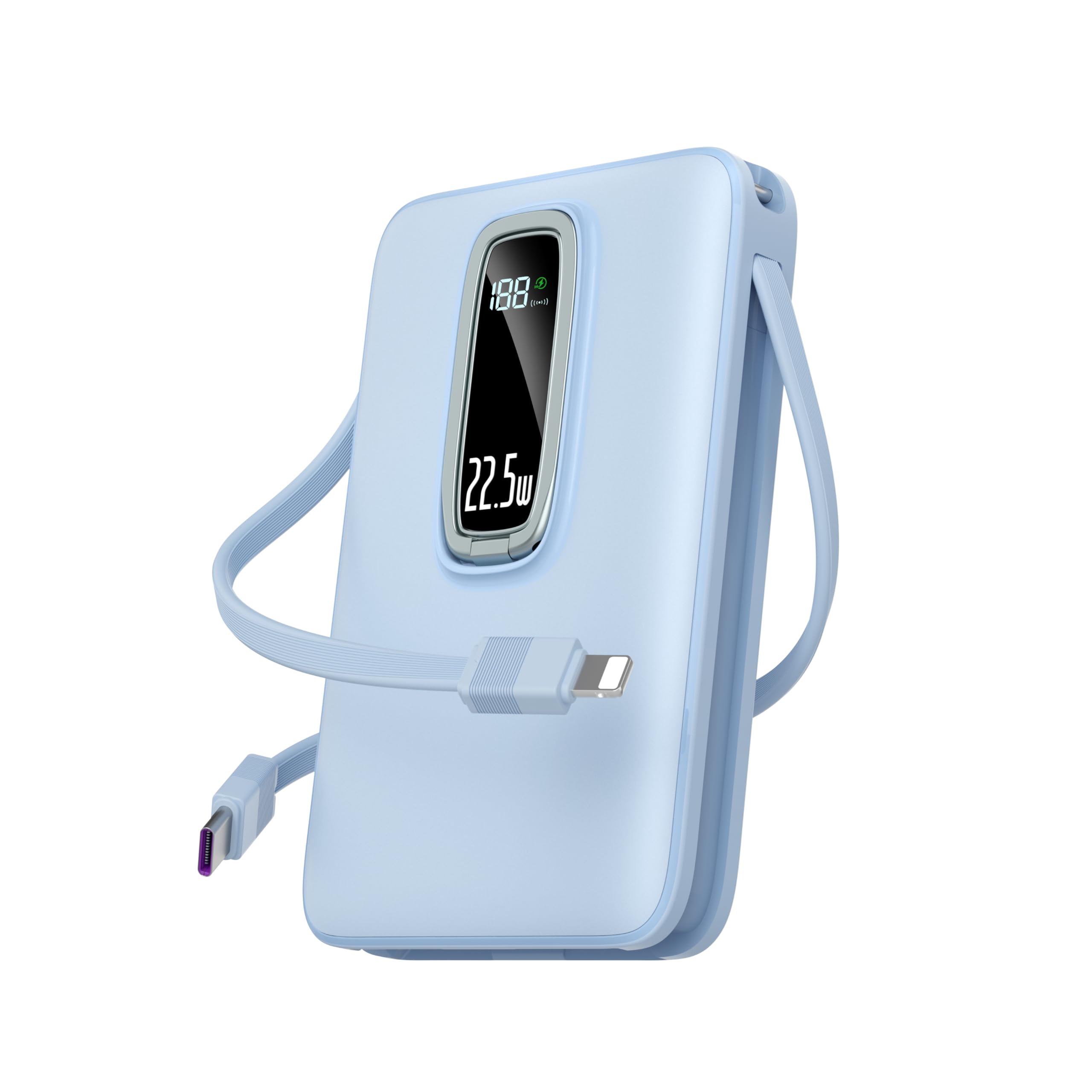 22.5W 10000mAh Magnetic Wireless Power Bank Built In Cables LED Display