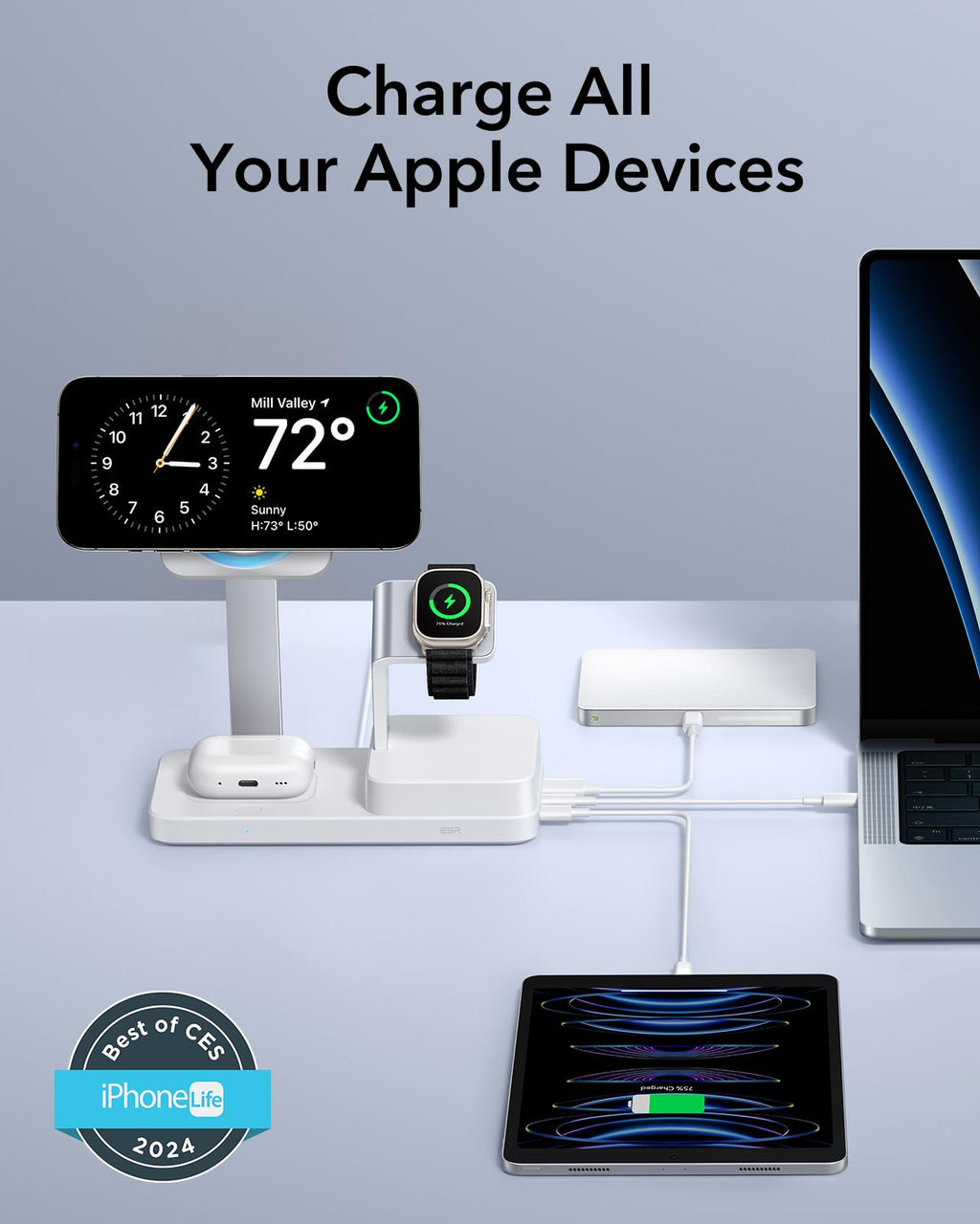 100W 6 in 1 GaN Magnetic Wireless Charging Station for Phone Watch Earbuds