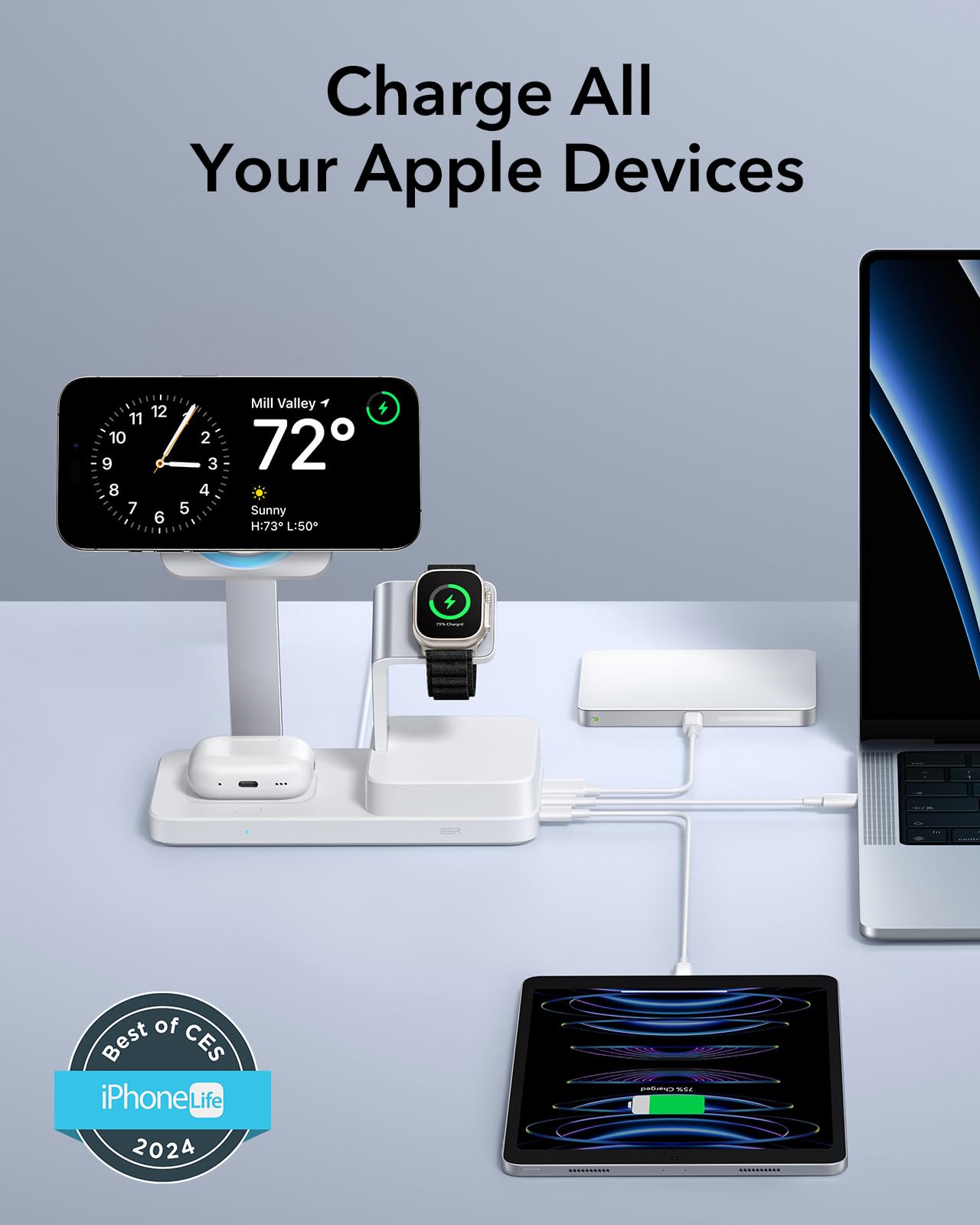 100W 6 in 1 GaN Magnetic Wireless Charging Station for Phone Watch Earbuds