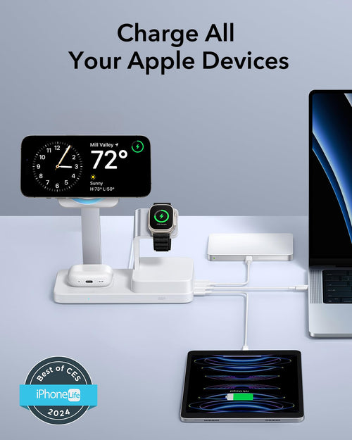 100W 6 in 1 GaN Magnetic Wireless Charging Station for Phone Watch Earbuds