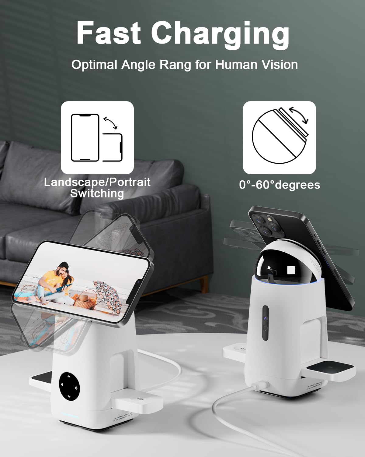 3 in 1 Qi2 Rotating Magnetic Wireless Charging Stand for Phone Watch Earbuds