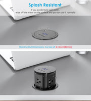 15W Wireless Charging Pop Up Outlet 4 AC Splash Resistant Power Grommet