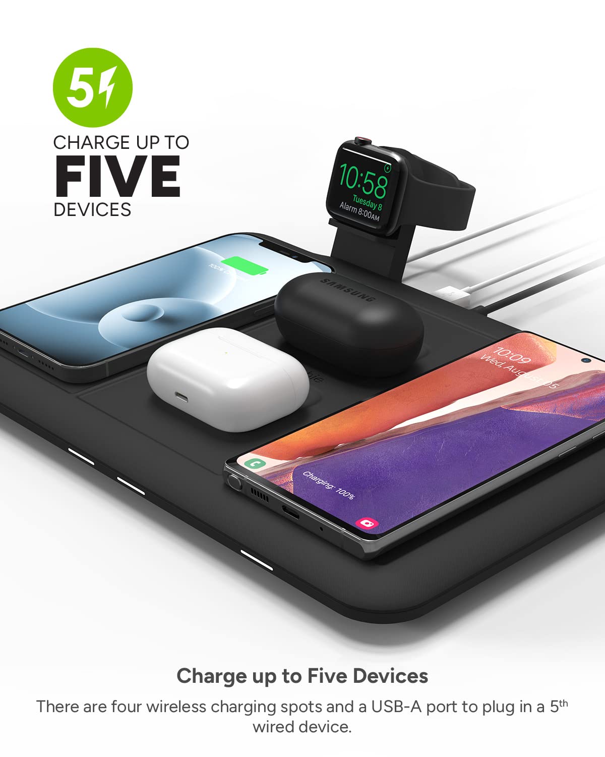 4 in 1 Wireless Charging Mat with Watch Stand and USB A Port