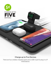 4 in 1 Wireless Charging Mat with Watch Stand and USB A Port