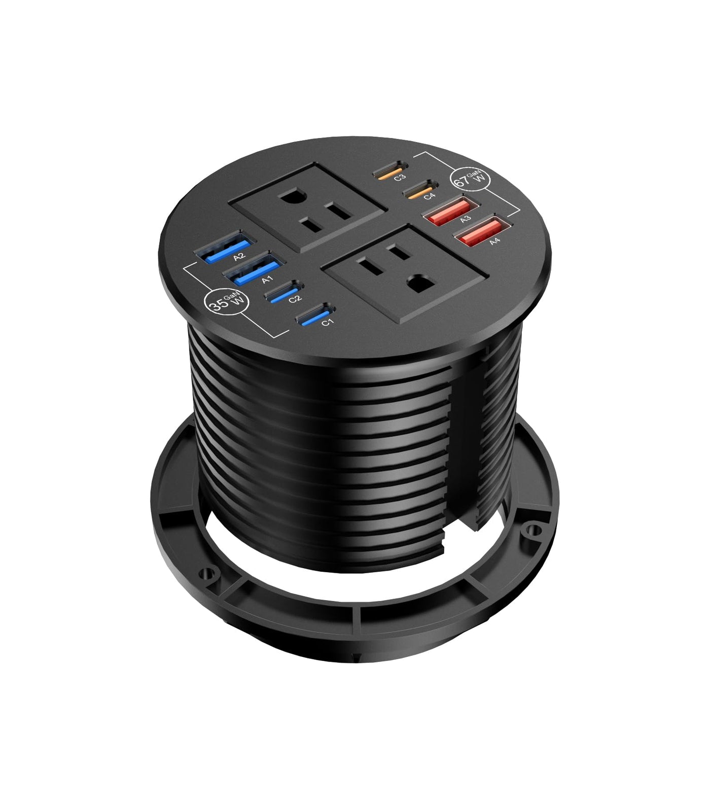 Recessed Desk Power Grommet with 1 AC Outlet and 2 USB Ports