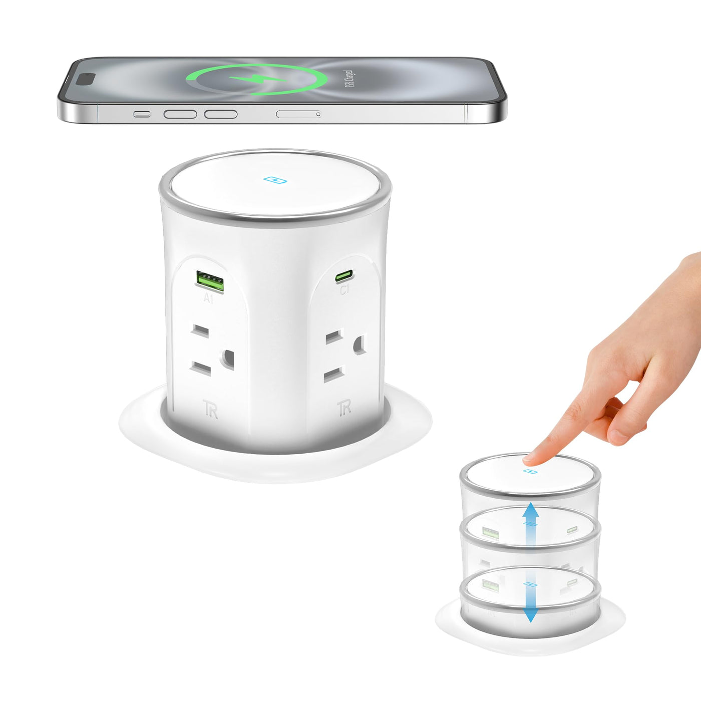 15W Wireless Charging Motorized Pop Up Countertop Receptacle