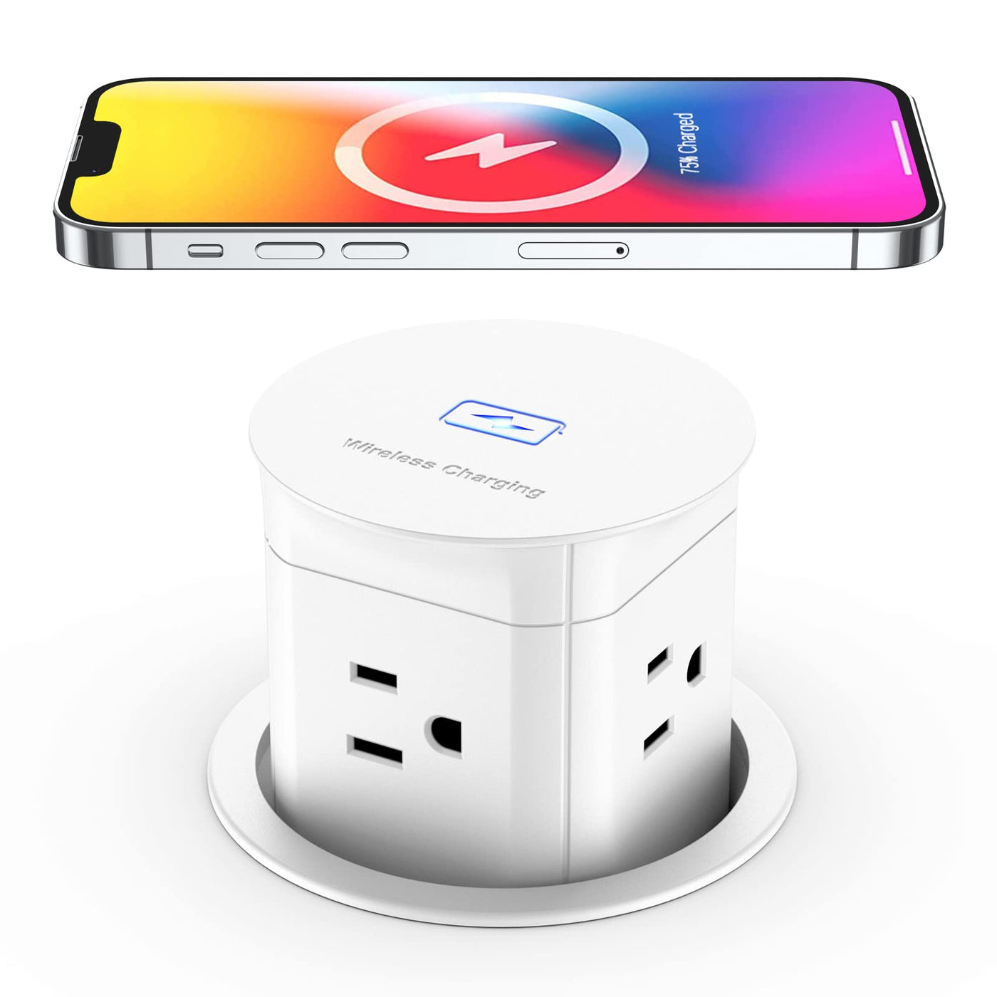 15W Wireless Charging Pop Up Outlet 4 AC Splash Resistant Power Grommet