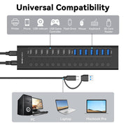 16 Port Powered USB 3.2 Hub 8 USB C 8 USB A with 96W Adapter