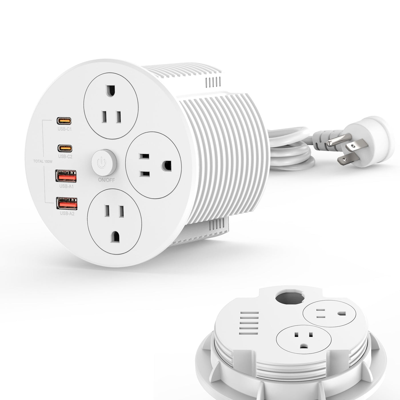 Desktop Power Grommet with 100W PD USB C Fast Charging