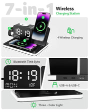 7 in 1 Wireless Charging Station with LED Clock 30W Fast Charger