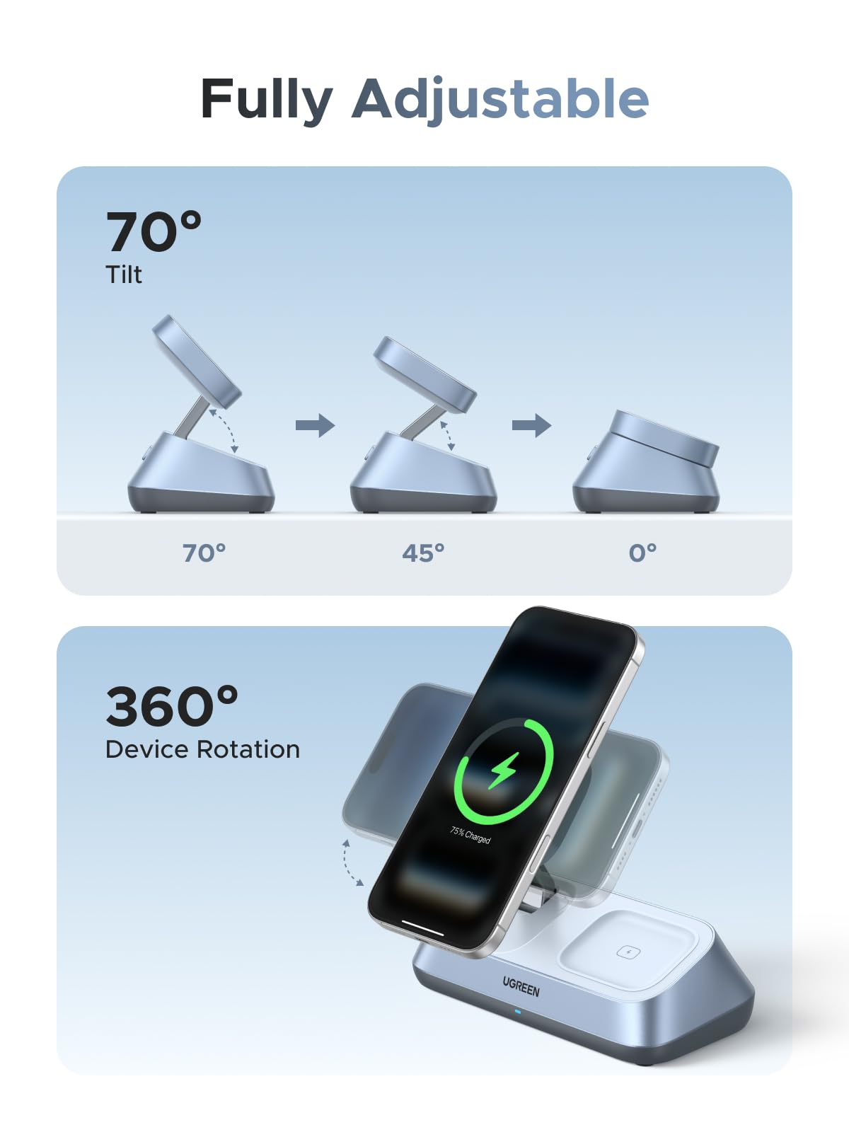 25W Qi2 3 in 1 Magnetic Wireless Charging Stand for Phone Watch Earbuds