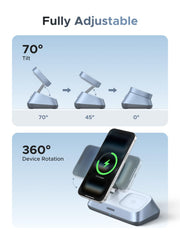 25W Qi2 3 in 1 Magnetic Wireless Charging Stand for Phone Watch Earbuds