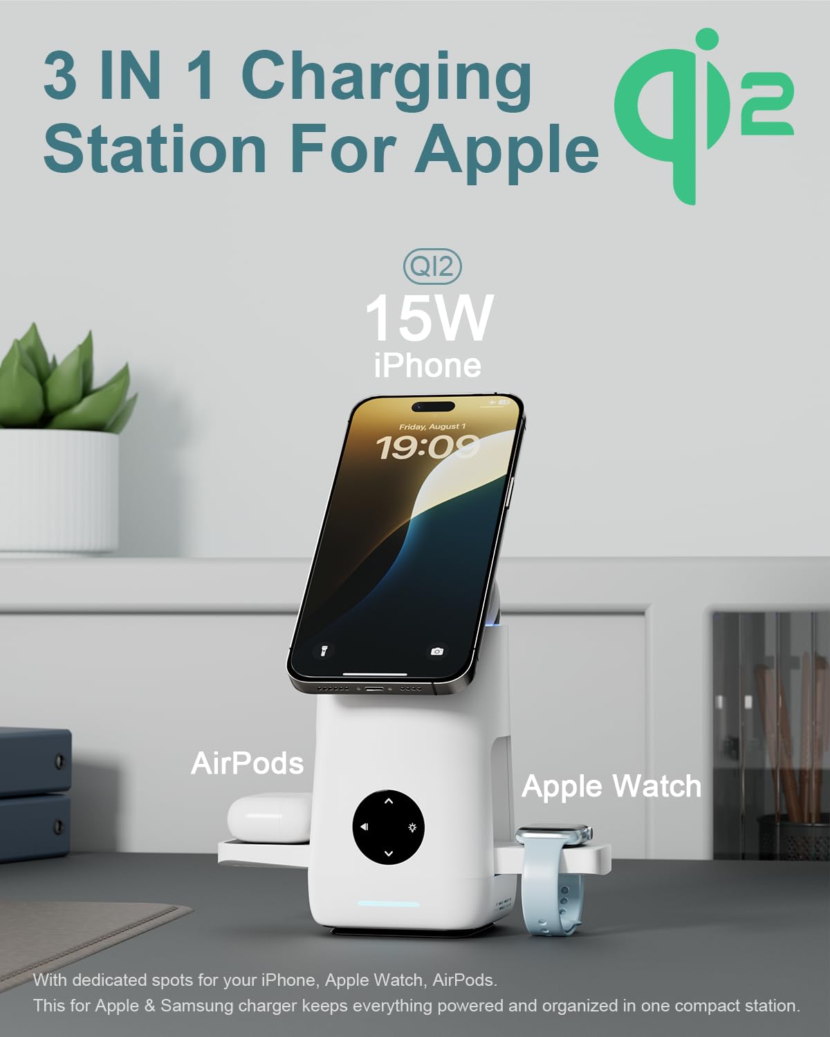 3 in 1 Qi2 Rotating Magnetic Wireless Charging Stand for Phone Watch Earbuds
