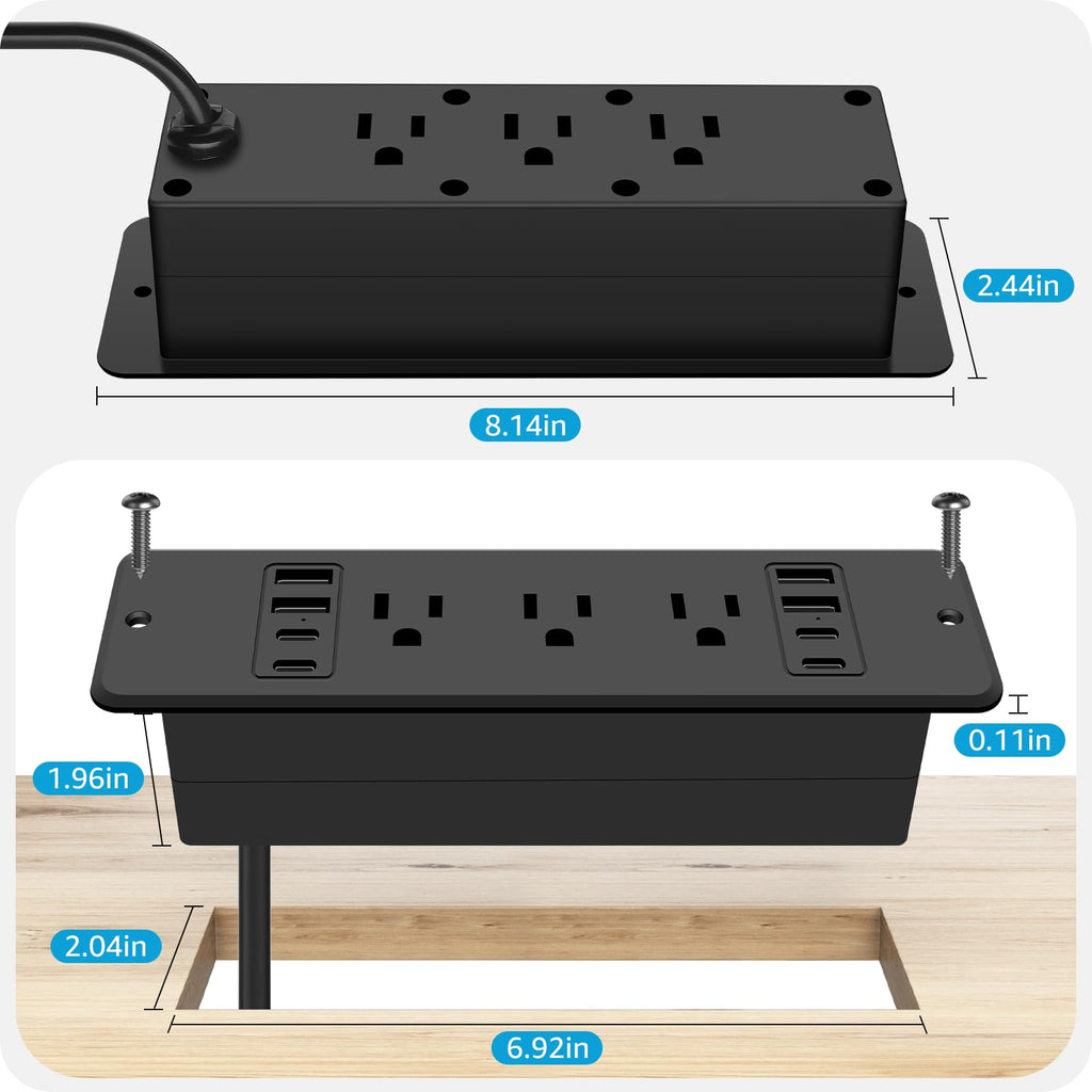14 in 1 Recessed Power Strip 20W Surge Protector 6 AC 8 USB Ports