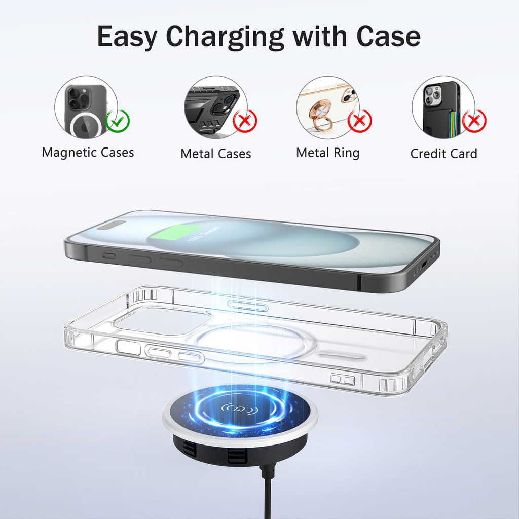 15W Magnetic Wireless Charger Desk Mount Recessed Qi Charging Pad