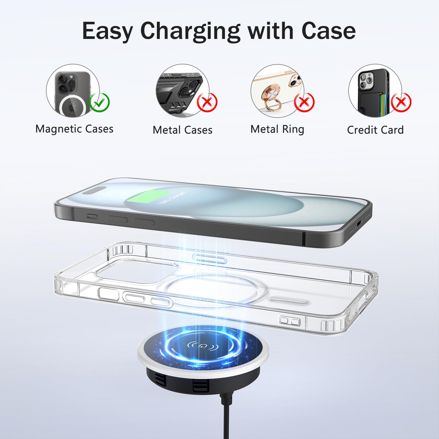 15W Magnetic Wireless Charger Desk Mount Recessed Qi Charging Pad