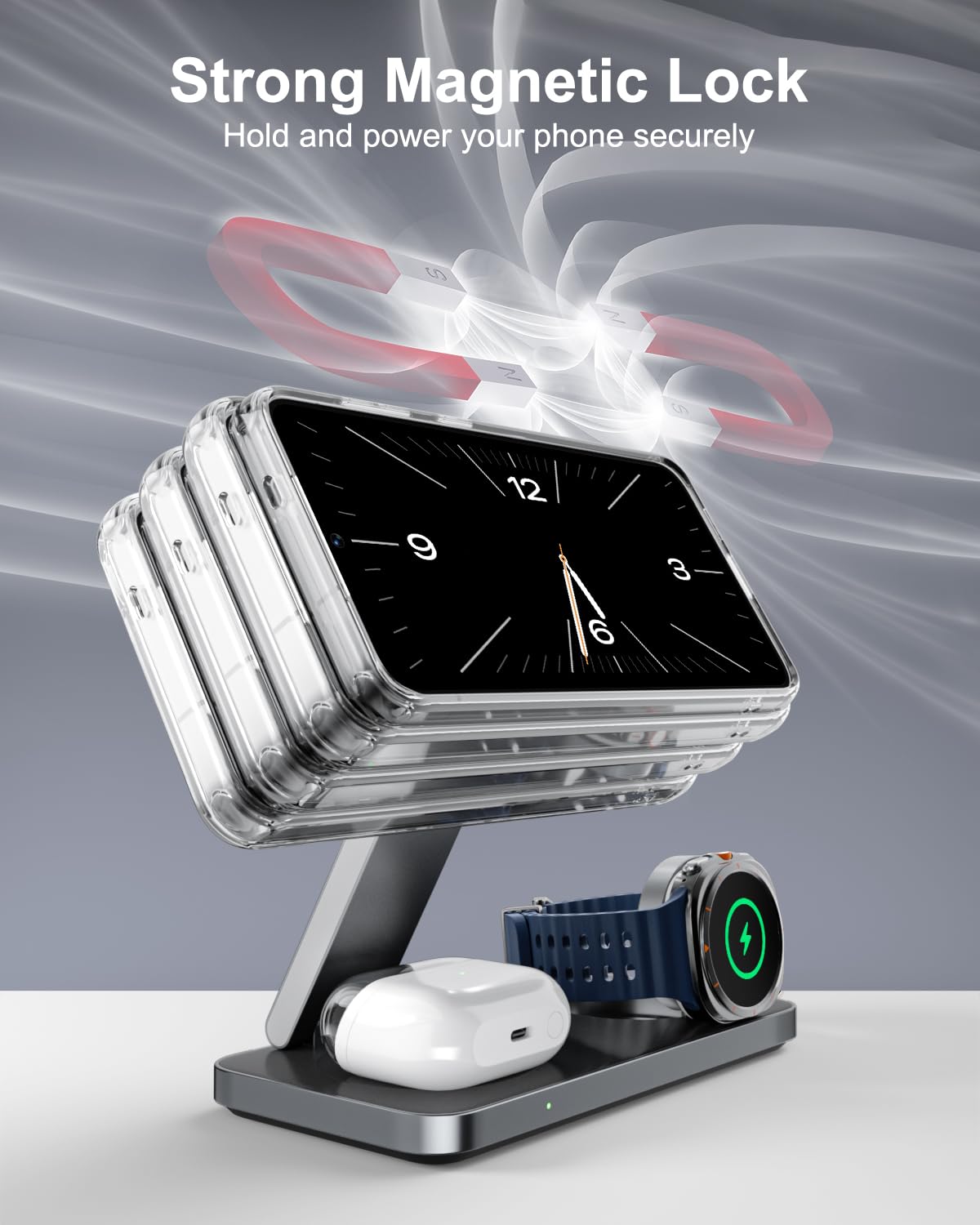 3 in 1 Magnetic Fast Wireless Charging Stand for Phone Watch Earbuds
