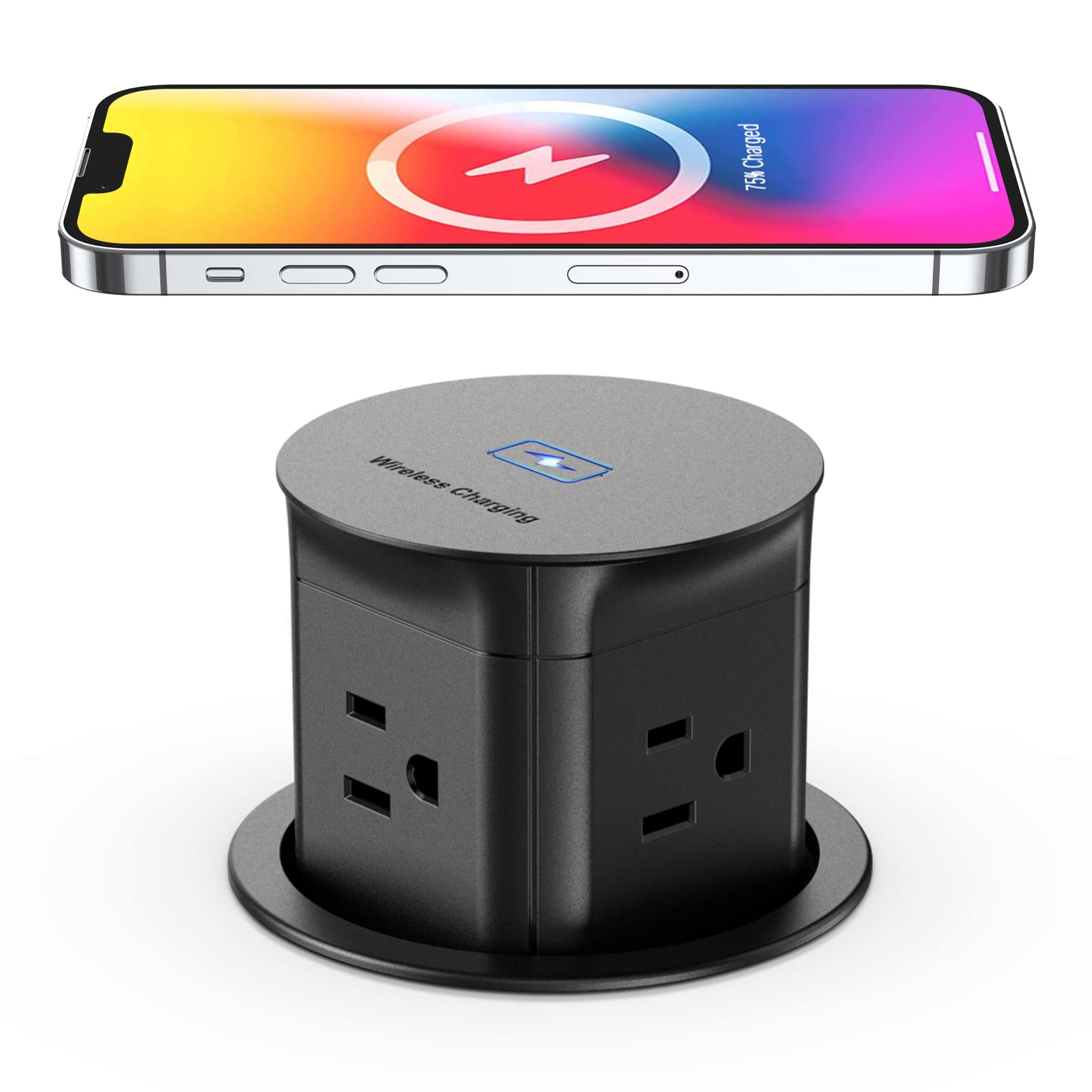 15W Wireless Charging Pop Up Outlet 4 AC Splash Resistant Power Grommet
