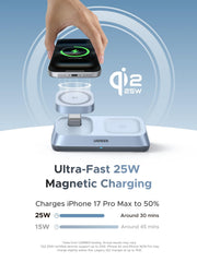 25W Qi2 3 in 1 Magnetic Wireless Charging Stand for Phone Watch Earbuds