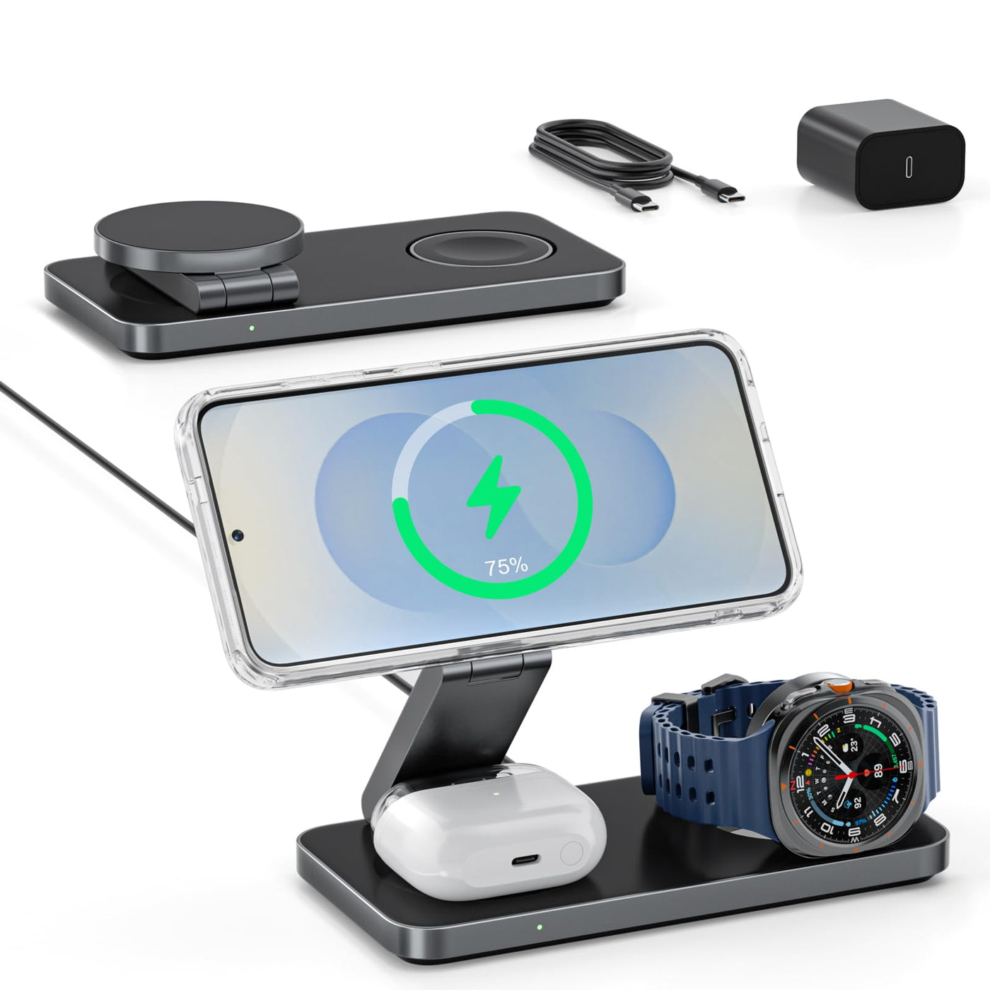 3 in 1 Magnetic Fast Wireless Charging Stand for Phone Watch Earbuds
