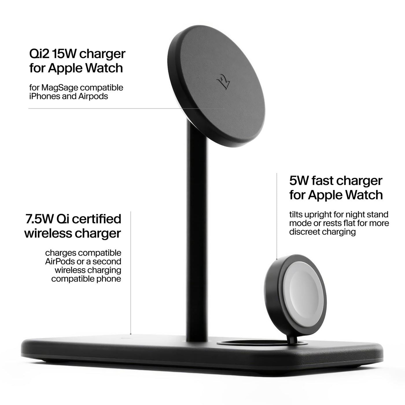 3 in 1 Qi2 Magnetic Wireless Charging Stand for Phone Watch Earbuds