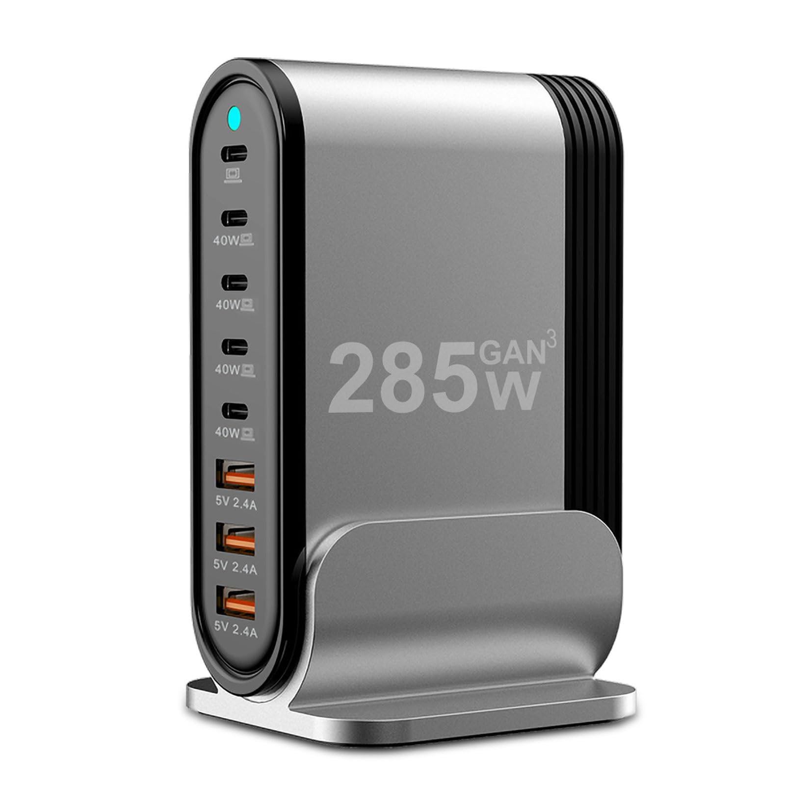 285W GaN 8 Port Fast Charging Station Tower Hub for Multiple Devices