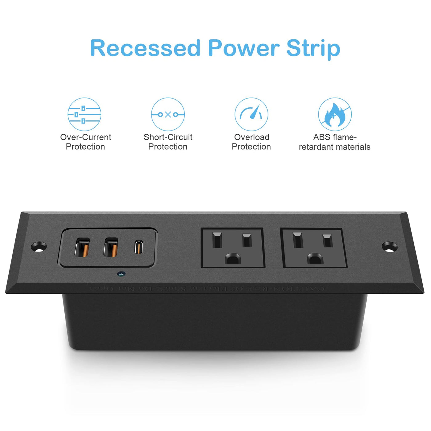 20W USB C Recessed Power Strip Desk Outlet with USB A Flat Plug