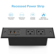 20W USB C Recessed Power Strip Desk Outlet with USB A Flat Plug